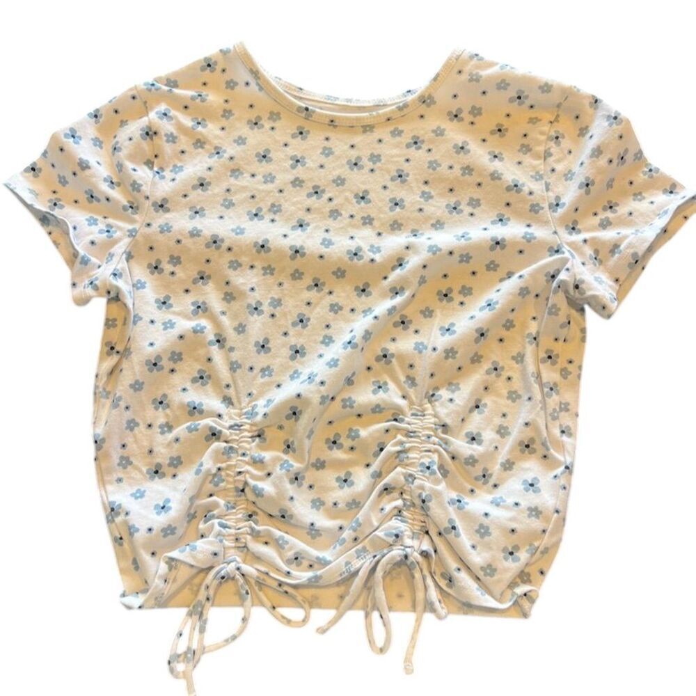 Hollister Women's Blue Floral Baby Tee Size M Casual Spring Top